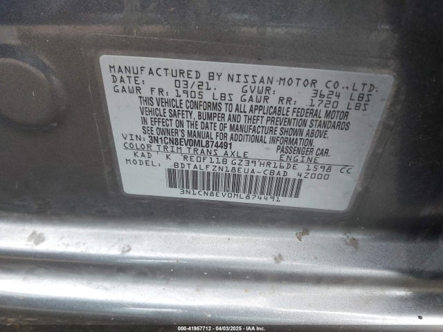 Nissan Versa Sv Xtronic Cvt 2021 3N1CN8EV0ML874491 Image 9