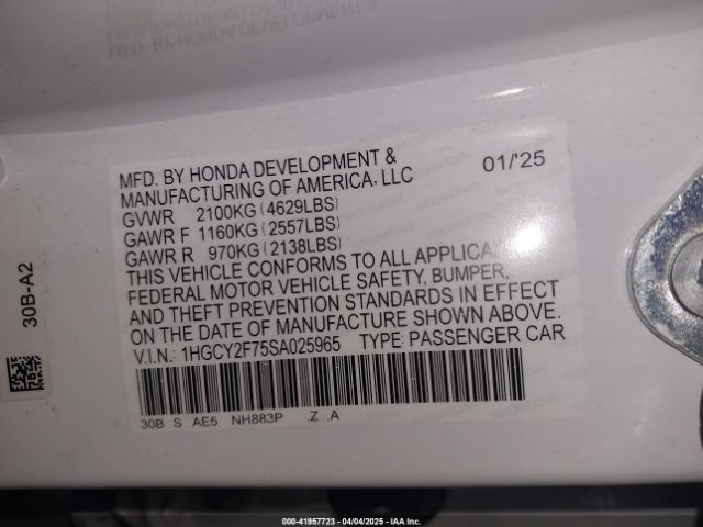 1HGCY2F75SA025965 Honda Accord Hybrid Sport-l