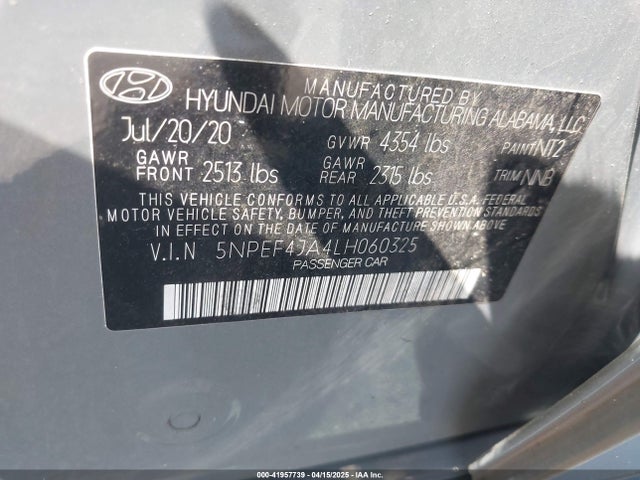 5NPEF4JA4LH060325 Hyundai SONATA SEL
