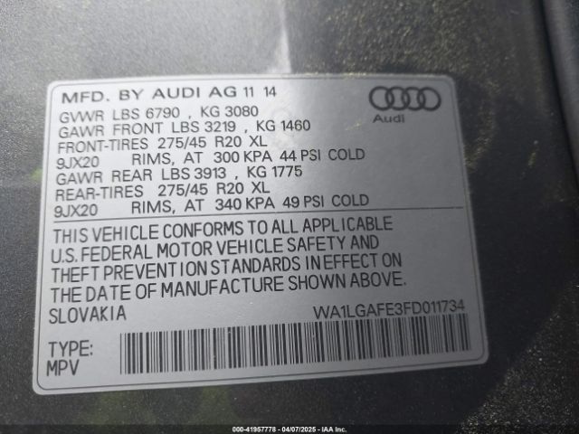 WA1LGAFE3FD011734 Audi Q7 3.0t Premium