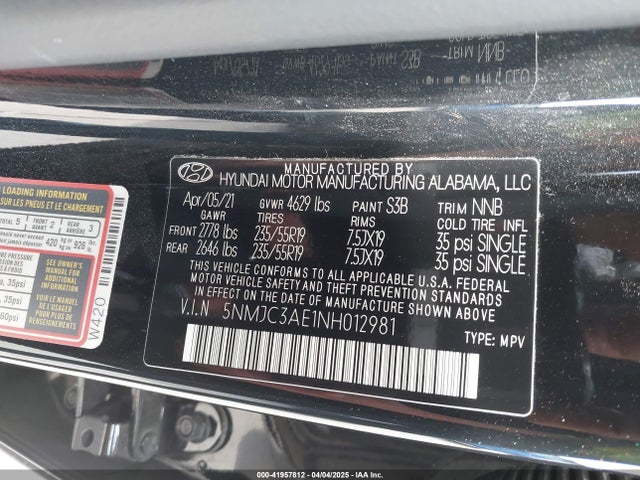 5NMJC3AE1NH012981 Hyundai TUCSON SEL