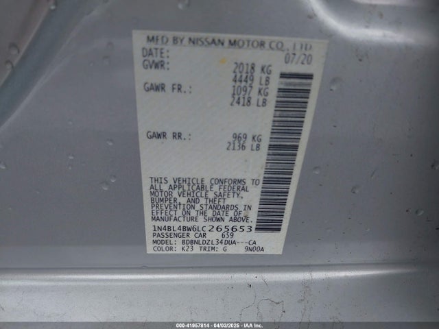 1N4BL4BW6LC265653 Nissan Altima S Intelligent Awd