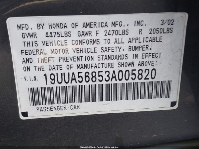 2003 ACURA TL 19UUA56853A005820 Photo 8