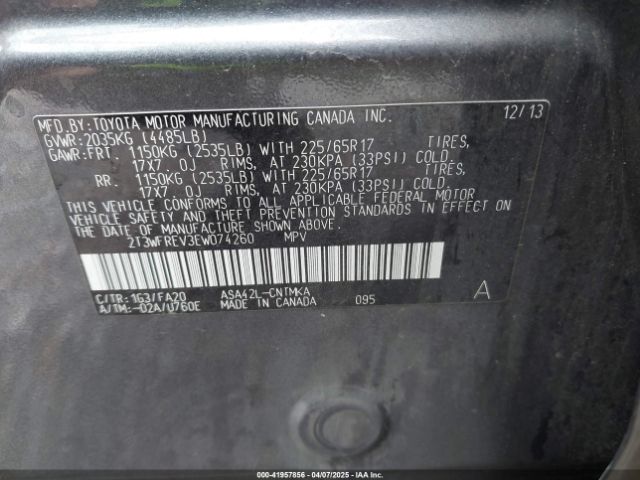 2T3WFREV3EW074260 Toyota Rav4 Xle