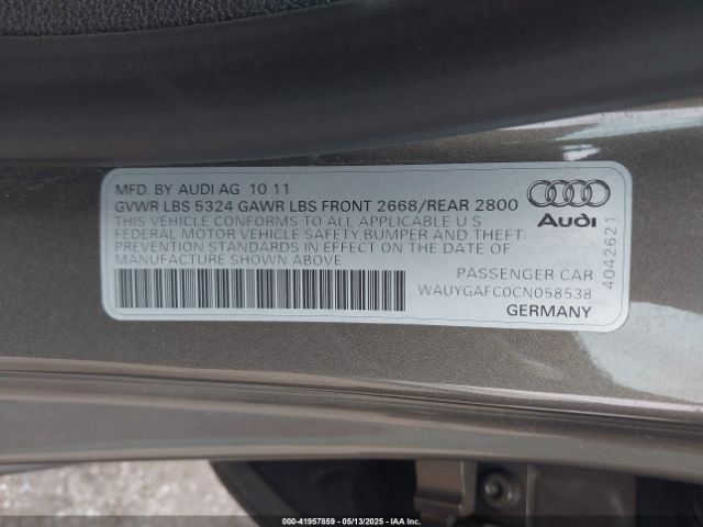 2012 AUDI A7 WAUYGAFC0CN058538 Photo 8