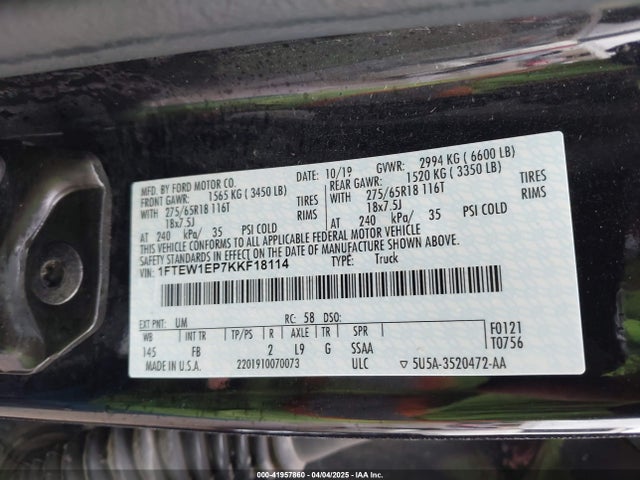 1FTEW1EP7KKF18114 Ford F-150 Xlt