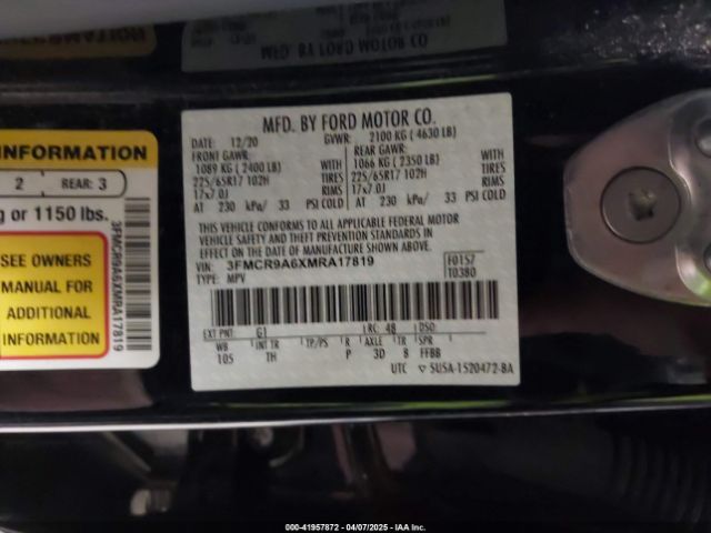 3FMCR9A6XMRA17819 Ford Bronco Sport