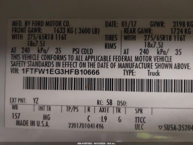 1FTFW1EG3HFB10666 Ford F-150 Xlt