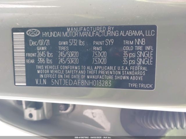 5NTJEDAF8NH013283 Hyundai Santa Cruz Limited
