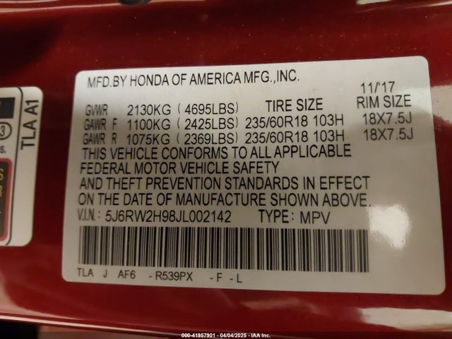 5J6RW2H98JL002142 Honda Cr-v Touring