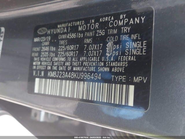 KM8J23A48KU996494 Hyundai TUCSON SE