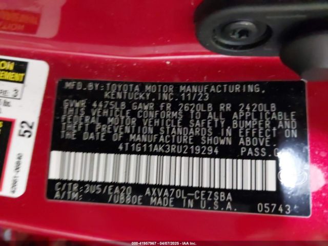 4T1G11AK3RU219294 Toyota CAMRY SE