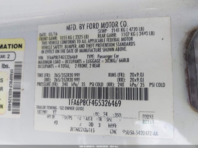 1FA6P8CF4G5326469 Ford Mustang Gt Premium