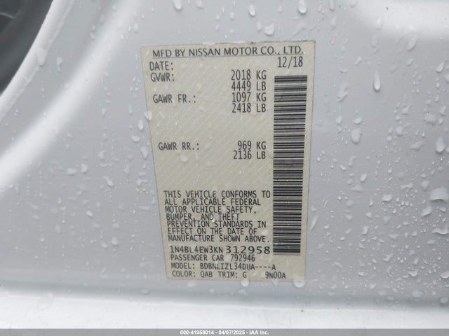 1N4BL4EW3KN312958 Nissan Altima 2.5 Sl