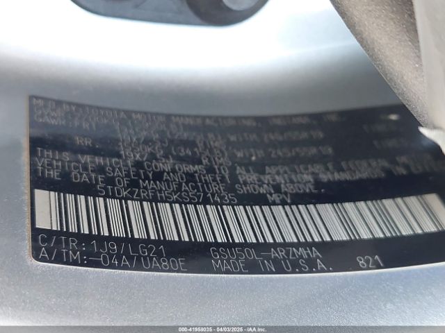 5TDKZRFH5KS571435 Toyota Highlander Se
