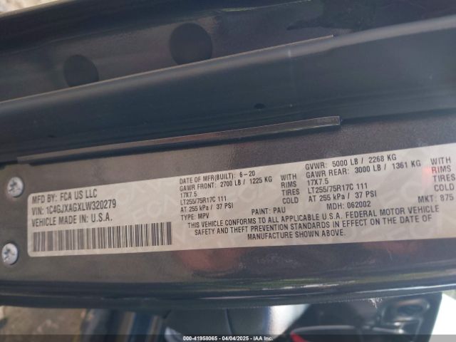 2020 JEEP WRANGLER 1C4GJXAGXLW320279 Photo 8