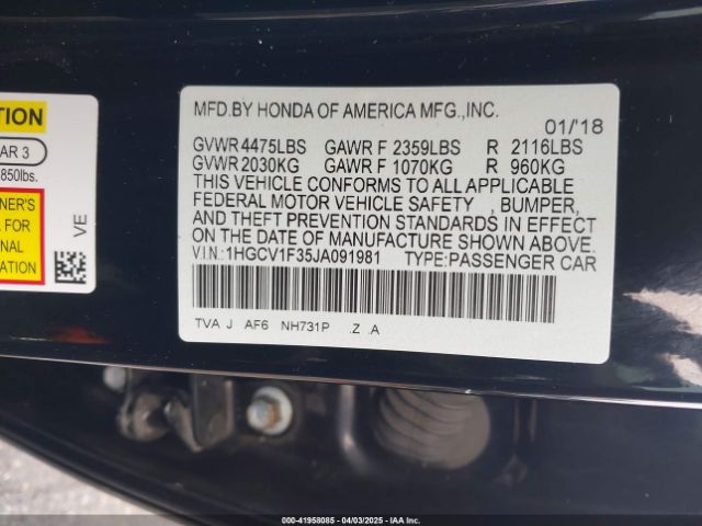 1HGCV1F35JA091981 Honda Accord Sport