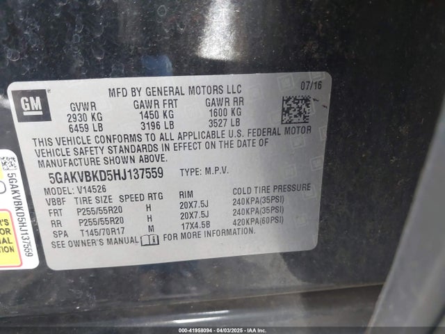 5GAKVBKD5HJ137559 Buick Enclave Leather