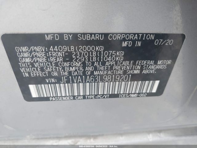 JF1VA1A63L9819201 Subaru WRX