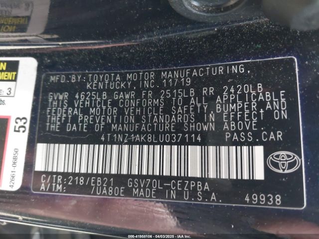 4T1NZ1AK8LU037114 Toyota CAMRY TRD