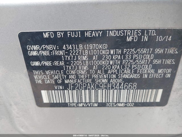 Subaru 2.0l na 2014 JF2GPAKC9EH344668 Image 9