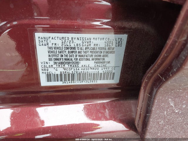 3N1AB8CV5RY262851 Nissan Sentra Sv Xtronic Cvt