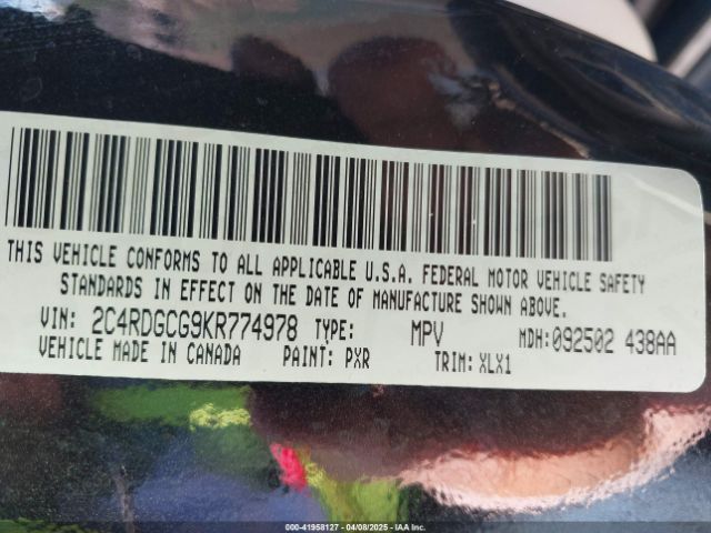 2C4RDGCG9KR774978 Dodge Grand Caravan Sxt
