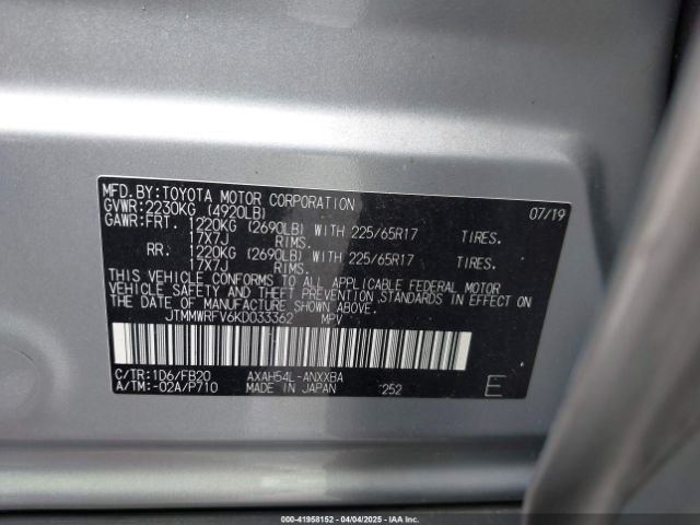 JTMMWRFV6KD033362 Toyota Rav4 Hybrid Le