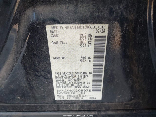 1N4AL3AP0JC209978 Nissan Altima 2.5 Sv