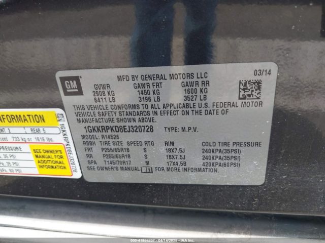 1GKKRPKD8EJ320728 GMC Acadia Sle-2