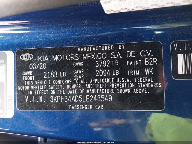 3KPF34AD5LE243549 KIA Forte Gt-line