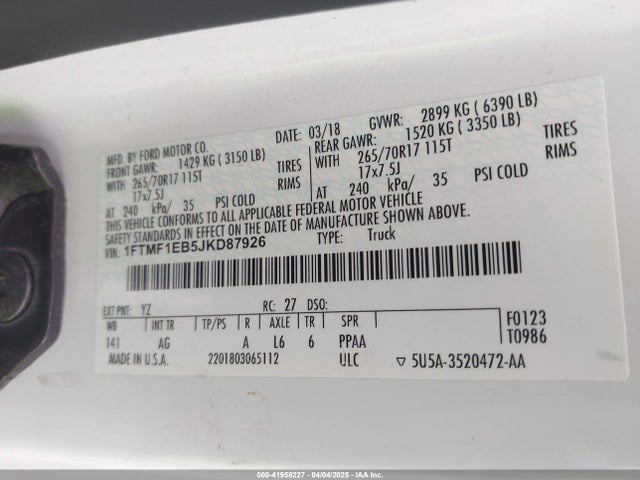 Ford F-150 Xl 2018 1FTMF1EB5JKD87926 Image 9