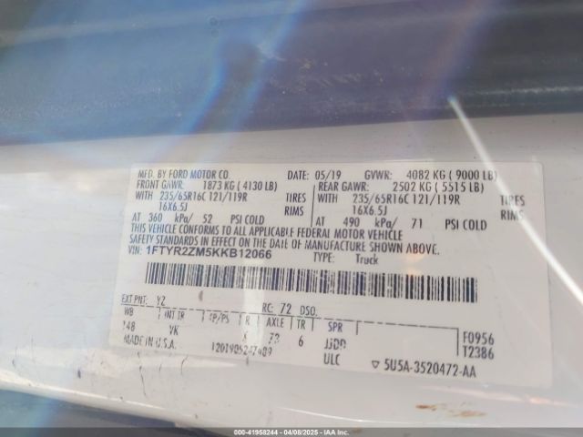 1FTYR2ZM5KKB12066 Ford Transit-250