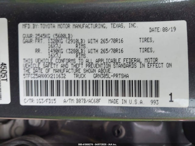5TFCZ5ANXKX211632 Toyota Tacoma Trd Off Road