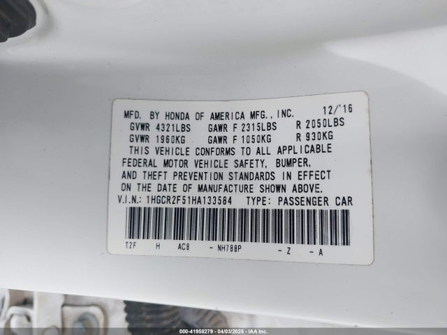 1HGCR2F51HA133584 Honda Accord Sport