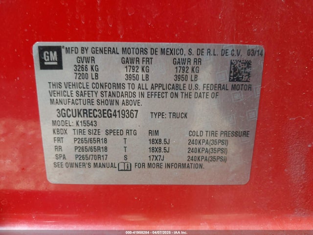 Chevrolet Silverado 1500 1lt 2014 3GCUKREC3EG419367 Image 9