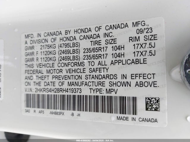 2HKRS4H28RH419373 Honda Cr-v Lx Awd