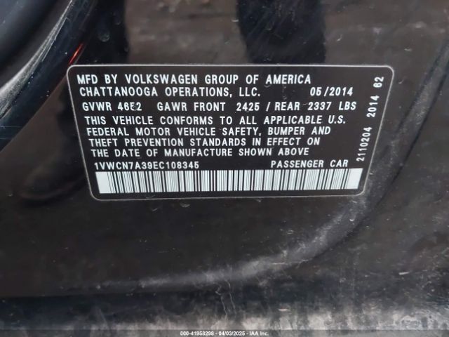 1VWCN7A39EC108345 Volkswagen Passat 2.0l Tdi Sel Premium
