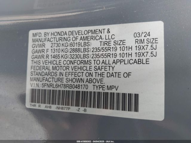 5FNRL6H78RB048170 Honda Odyssey Sport