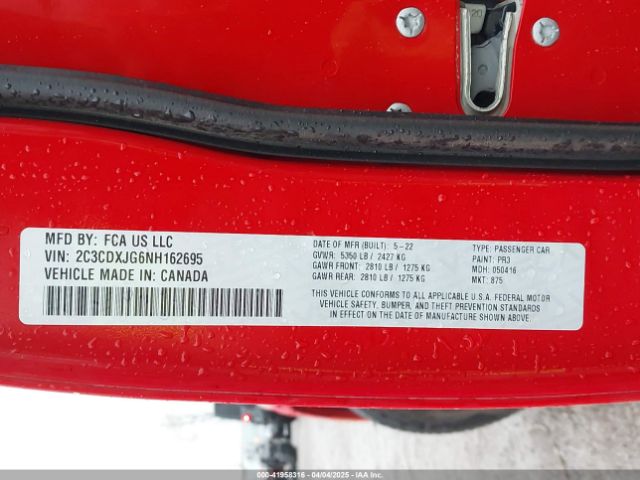 2C3CDXJG6NH162695 Dodge Charger Sxt Awd
