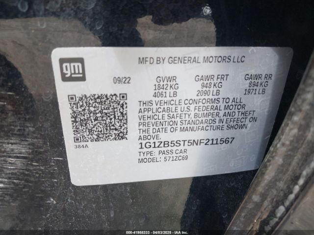 1G1ZB5ST5NF211567 Chevrolet Malibu Fwd Ls