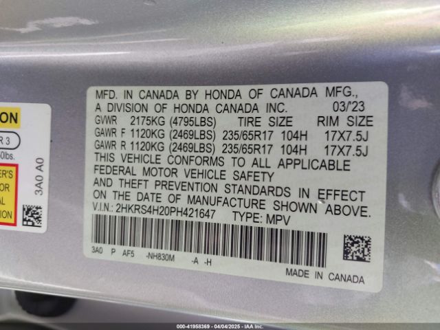 2HKRS4H20PH421647 Honda Cr-v Lx Awd