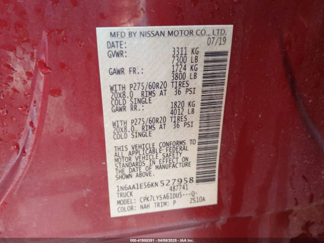 1N6AA1E56KN527958 Nissan Titan Platinum Reserve