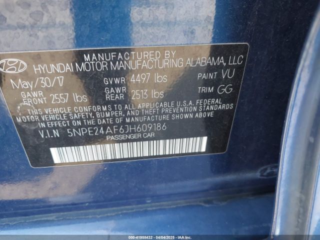 5NPE24AF6JH609186 Hyundai SONATA SE