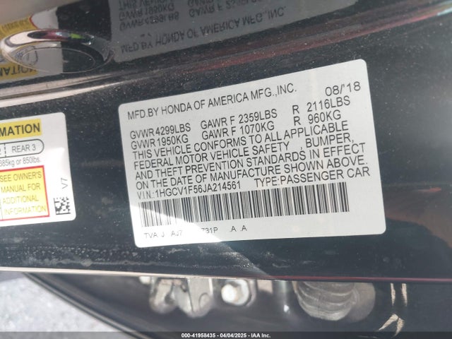 1HGCV1F56JA214561 Honda Accord Ex-l