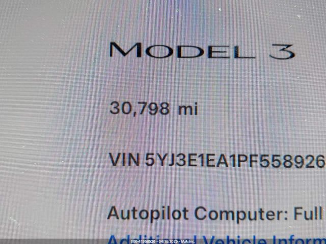 5YJ3E1EA1PF558926 Tesla Model 3 Rear-wheel Drive
