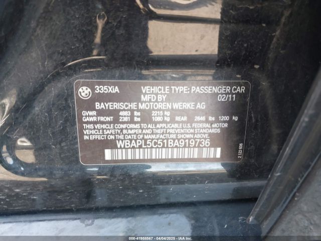 2011 BMW 335I WBAPL5C51BA919736 Photo 8
