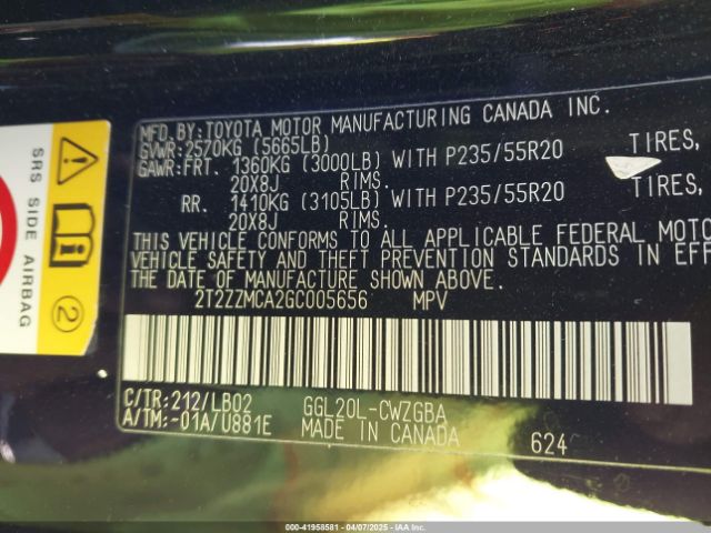 2T2ZZMCA2GC005656 Lexus RX 350