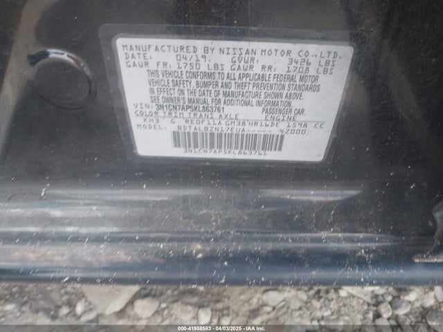 3N1CN7AP5KL863761 Nissan Versa 1.6 Sv