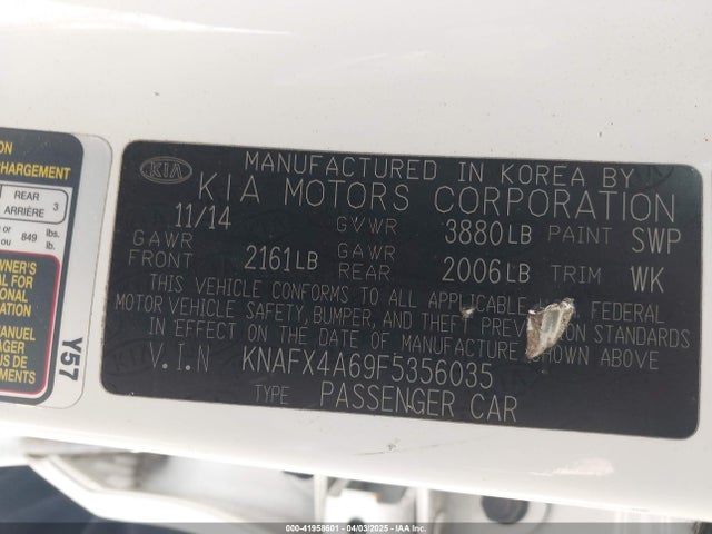 KNAFX4A69F5356035 KIA FORTE LX